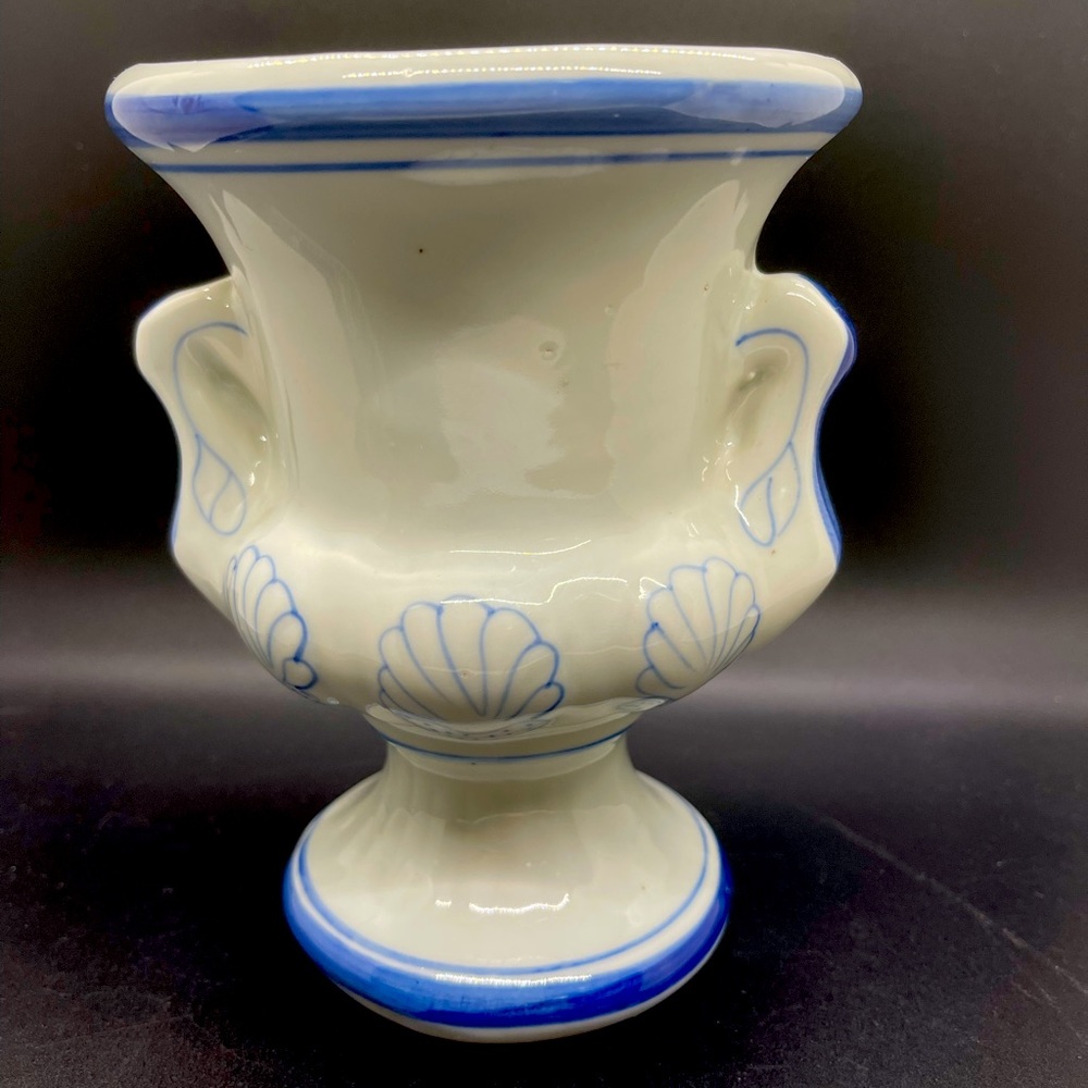 Silvestri 6.5 inch Vase in Blue and White handcrafted  Seashell